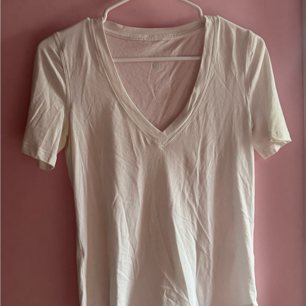 lululemon athletica White V-Neck Short Sleeve Tee